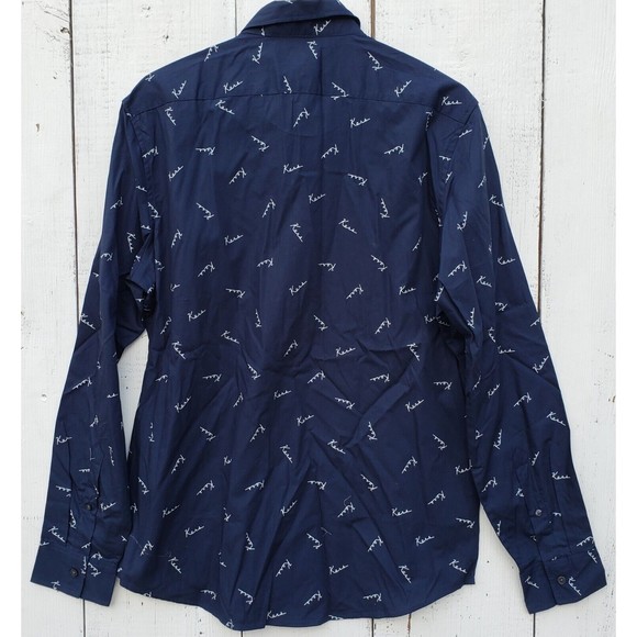 Michael Kors Slim Fit Men's M Navy White Kors design Long Sleeve Dress Shirt NEW - Picture 5 of 5